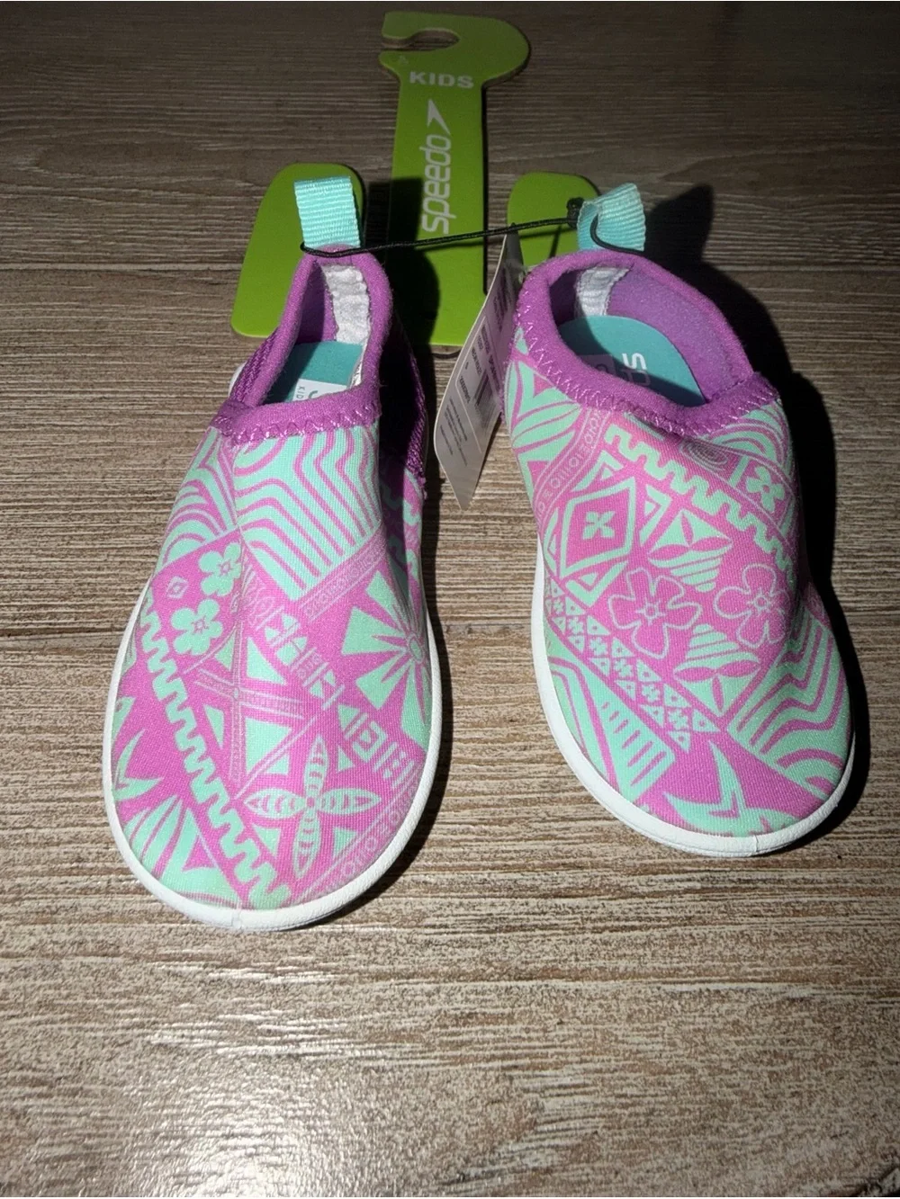 Speedo Kids Pink & Mint Patterned Slip-On Swim Shoes